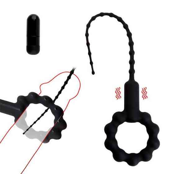 Ерекційне кільце з уретральним катетером і вібрацією - Чорний Вінниця