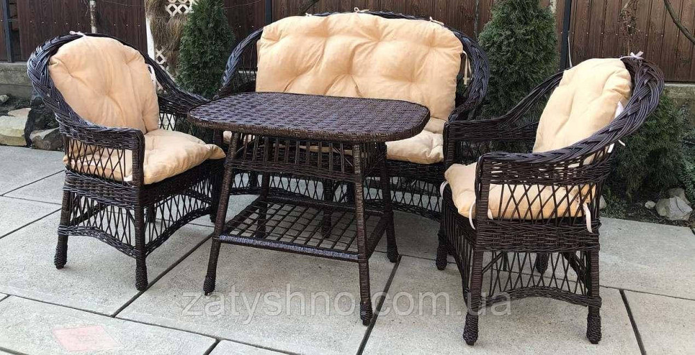 Меблі плетені шоколадні з кремовими накидками Київ - фото 2