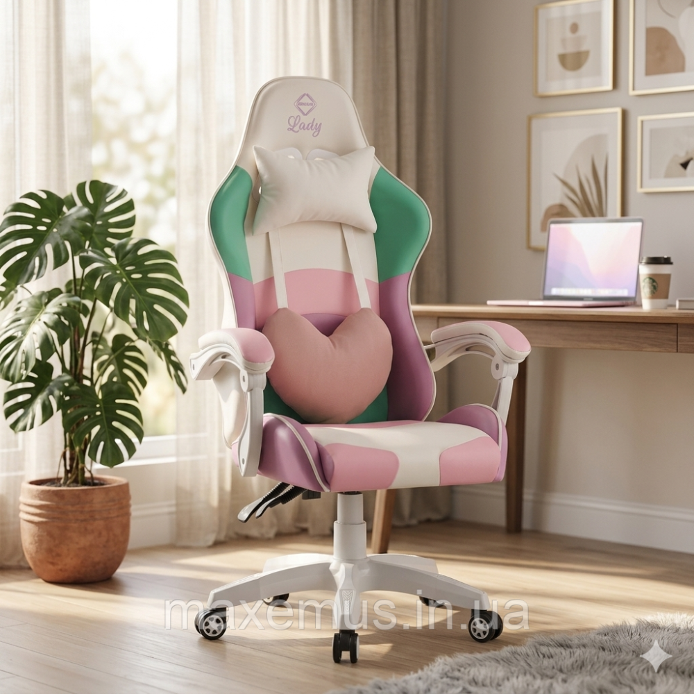 Геймерское компьютерное кресло Bonro Lady 813 розово-фиолетовое | Игровое кресло из экокожи для девушек (до 120 кг) Мостиська - фото 17