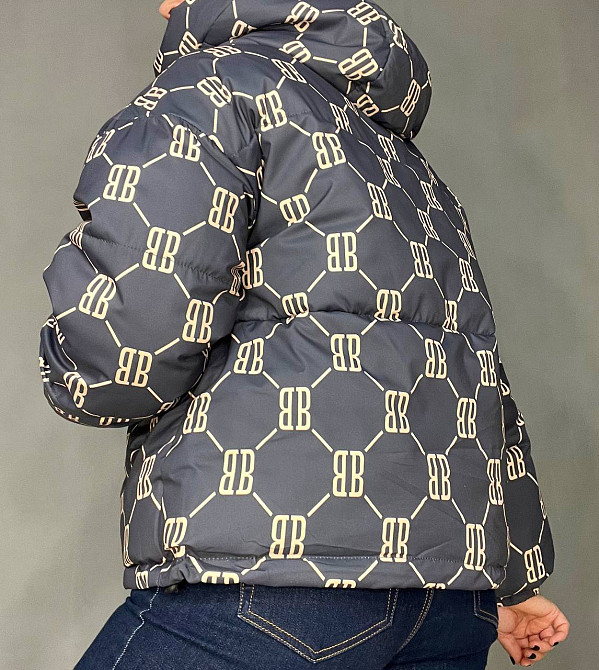 Куртка жіноча оверсайз демісезонна HAIZIYUAN 192 з капюшоном візерунок літери BB графіт, графіт, XL Одеса - фото 5