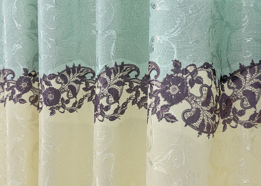 Шторна тканина льон висота 29м колір бежевий з бірюзовим 1022ш Київ - фото 2