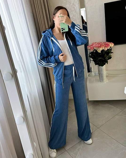 Жіночий стильний прогулянковий велюровий костюм-двійка Блакитний, 52/54 Одеса - фото 6