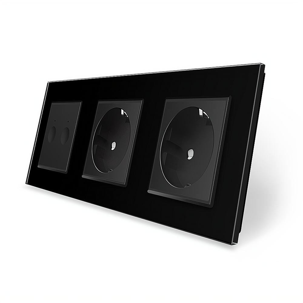 LIVOLO Сенсорний прохідний/перехресний вимикач Sense 2 сенсора 2 розетки Livolo чорний скло (VL Коломия - фото 5