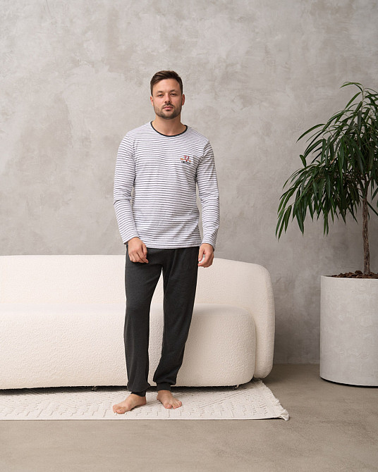 Мужская пижама с кофтой в полоску - Family look для пары Tom John 93482 XL Киев - изображение 1