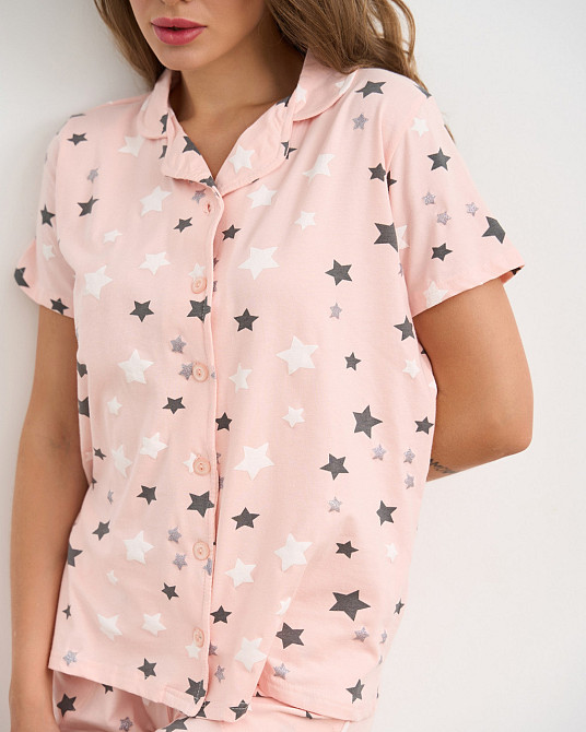 Женская пижама комплект рубашка с шортиками - звездочки Nicoletta 60238 XL Киев - изображение 6