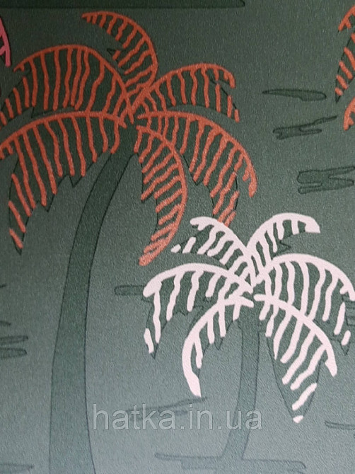 Шпалери вінілові Lutece Bensimon пальми дерева теракотові білі на зеленому Київ - фото 5
