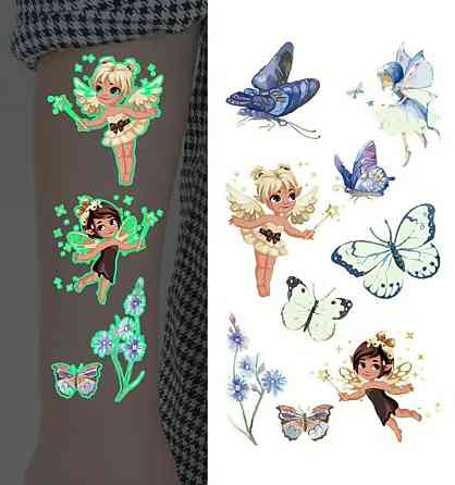 Набор из 10 световых тату-наклеек «Феи и бабочки» | 110 ярких детских татуировок, светящихся в темноте Киев