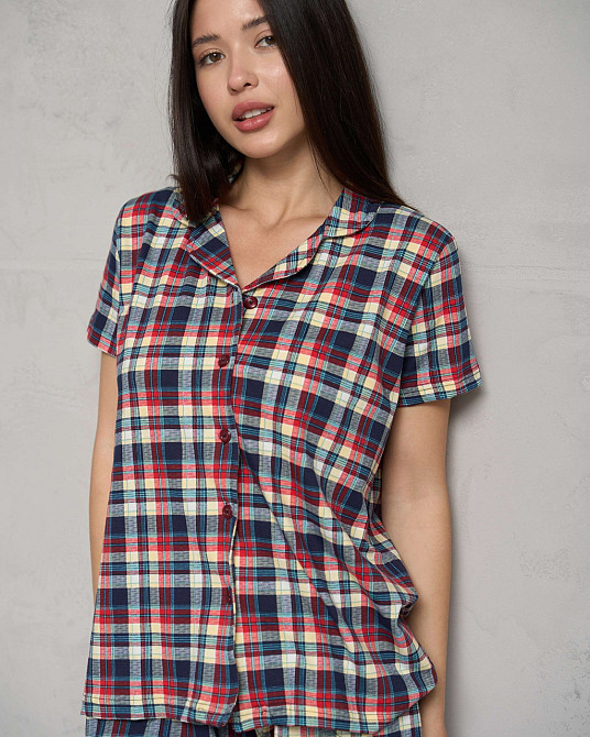 Женская пижама комплект рубашка+шортики - Клетка Nicoletta 60199 XL Киев - изображение 7