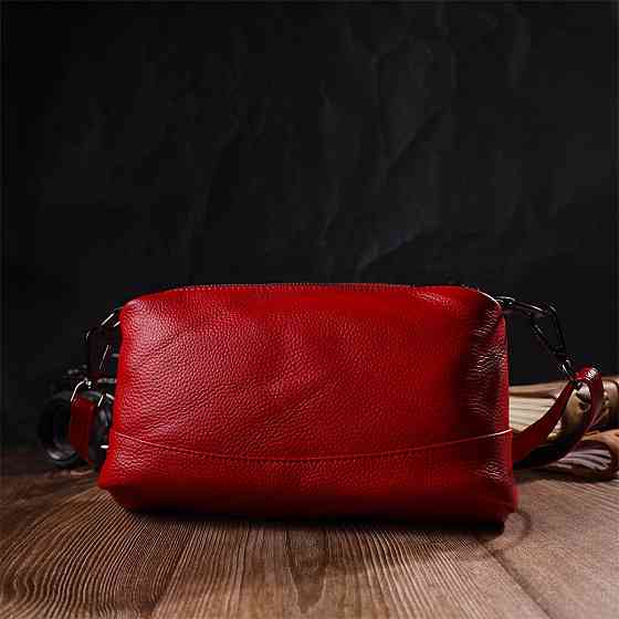 Яскрава сумка на три відділення з натуральної шкіри Червона (Vintage) Київ