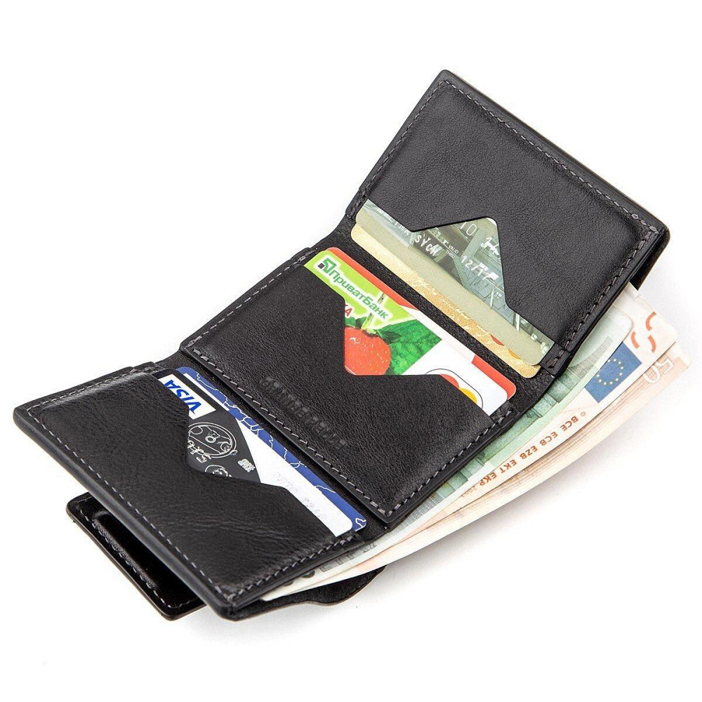 Суворе портмоне унісекс з гладкої шкіри GRANDE PELLE 11152 Чорне Київ - фото 6