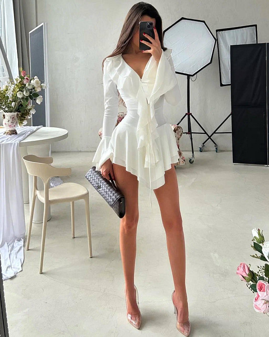 Жіноча стильна мінісукня-комбез мікродайвінг Біла, 42/44 Одеса - фото 4