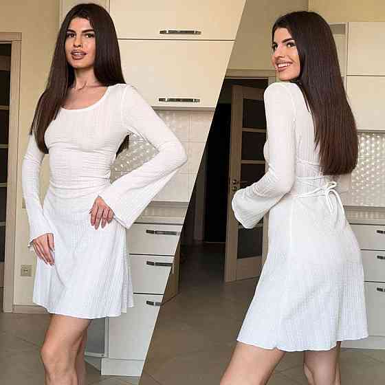 Стильне жіноче плаття із зав'язками на спинці трикотаж косичка машина в'язка Білий, 46/48 Одеса