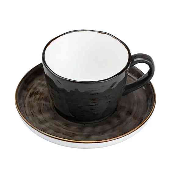 Чёрная фарфоровая чашка с блюдцем для чая и кофе 250 мл Киев