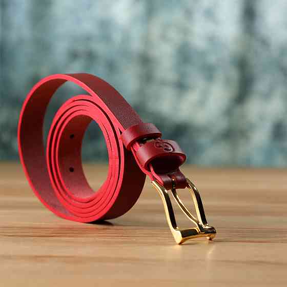 Яркий тонкий кожаный ремень для женщин Красный (GRANDE PELLE) Киев