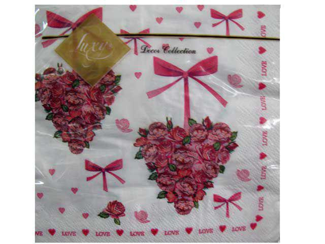 Святкова серветка (ЗЗхЗЗ, 20 шт.) Luxy Серце з троянд (102) (1 пачка) Харків - фото 1