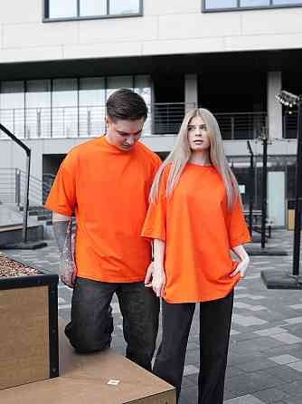 Парні футболки оверсайз(oversize) для чоловіка і дружини, для закоханих пар SANE помаранчеві Одеса