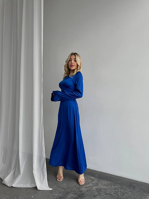 Женское нарядное платье со шнуровкой на спинке шелк Армани Синий, 42/44 Одесса - изображение 2