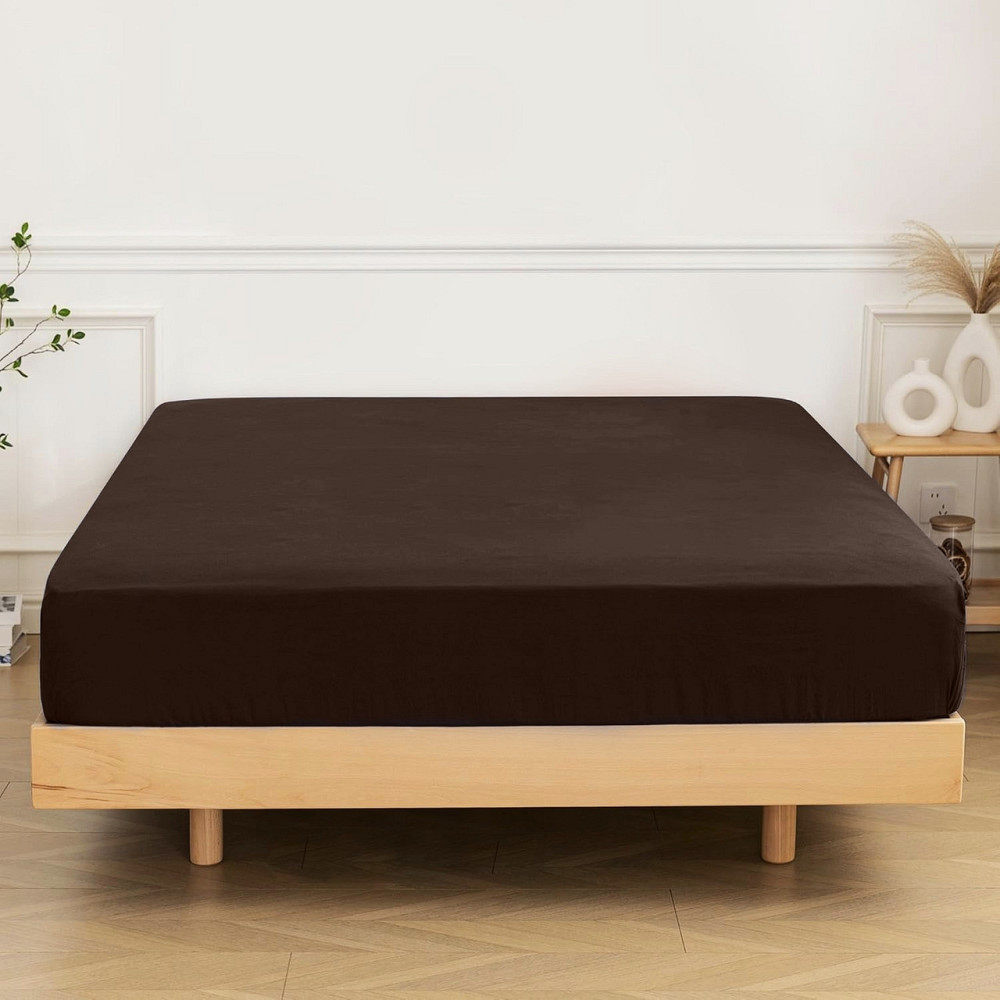 Ecotton Простирадло на резинці Ecotton 180х200 см із сатину коричневий 19-1218 Potting Soil Київ - фото 1