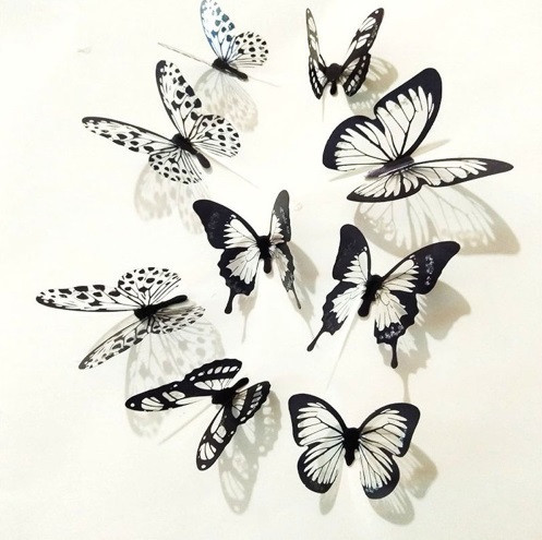 Декор метелики на скотчі на стіну 18 штук чорно-білий Київ - фото 5