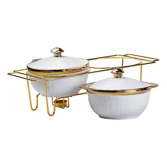 Фарфоровий мармит на 2 секції з металевою підставкою Київ