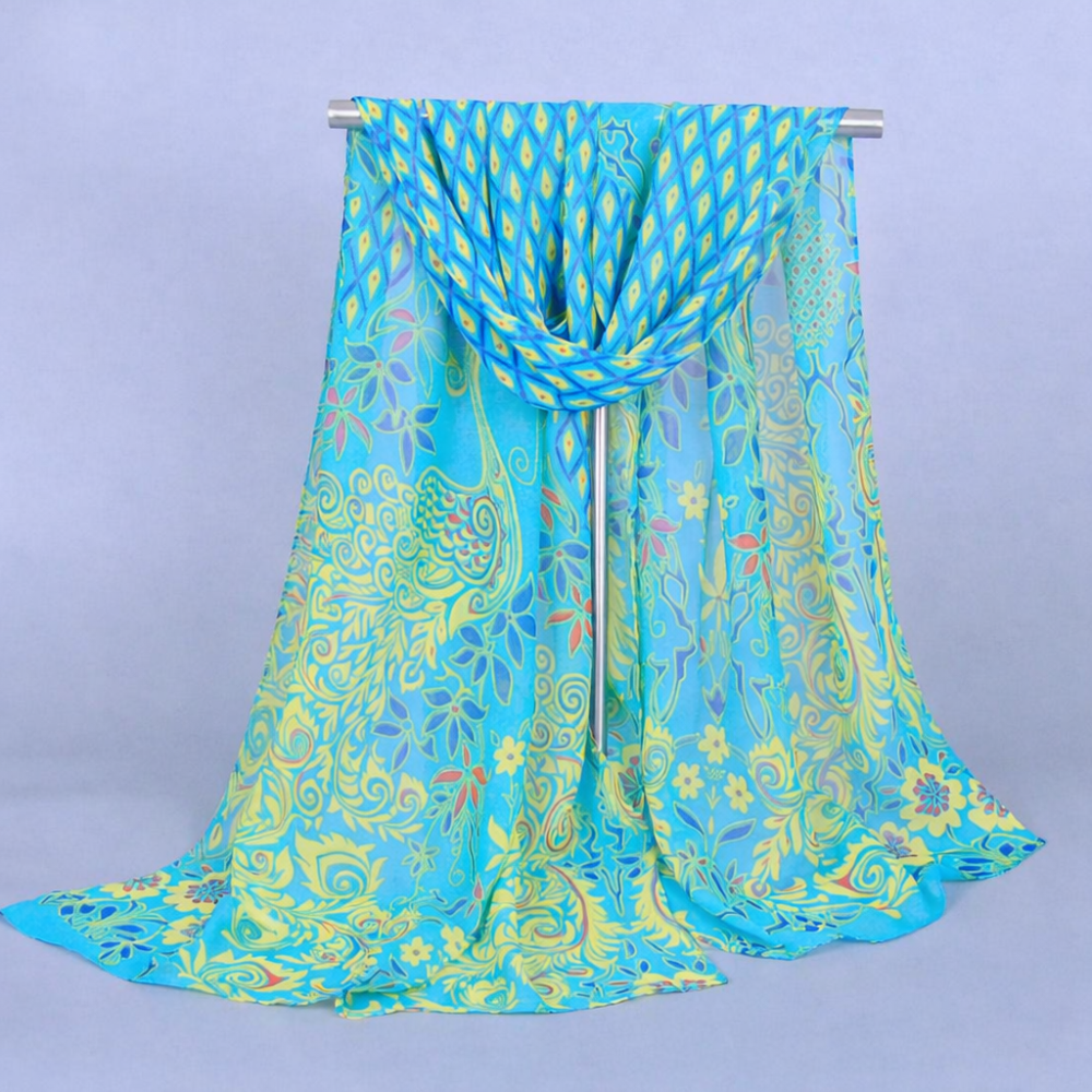 Женский шифоновый шарф с орнаментом 150 на 45 см бирюзовый Киев - изображение 1