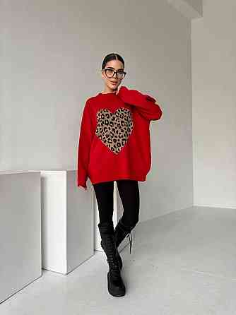 Жіночий стильний светр оверсайз із сердечками Червоний Одеса