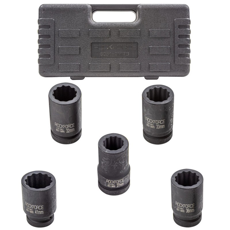 Набор головок ударных глубоких 1''5пр.(12гр.)(27,32,33,36,41мм),в кейсе ROCKFORCE RF-8051-9MPB Одесса - изображение 3