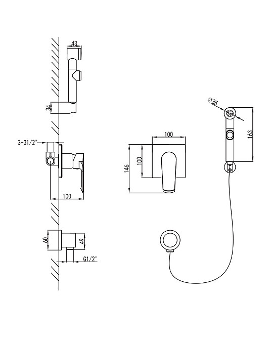 Гигиенический набор скрытого монтажа Imprese VYSKOV VR15340Z-BT Киев - изображение 5