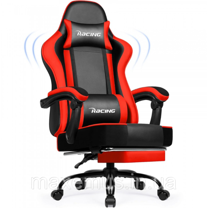 Компьютерное кресло с нагрузкам до 300 кг для геймера с подставкой для ног и регулировкой спинки Bonro Racing B-059 красное Мостиска - изображение 1