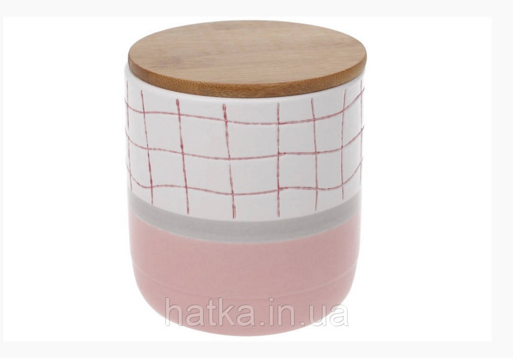 Банку керамічна Клітина ємність для зберігання 900мл, колір - білий рожевий з геометрії Київ - фото 1