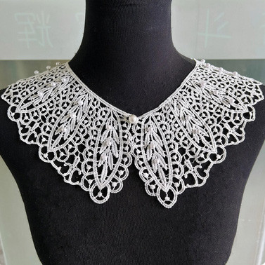 Комір мереживний нашивка білий з намистинами Київ - фото 1