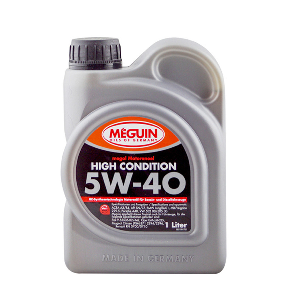 Моторное масло MEGUIN HIGH CONDITION SAE 5W-40 1 л — синтетическое, ACEA A3/B4, API SP, BMW Longlife-01, MB 229.5, Porsche A40, VW Ковель - изображение 1