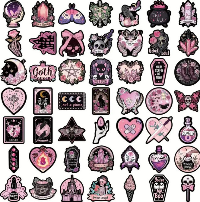 50 шт. чорних рожевих готичних наклейок з вінілу для скрапбукінгу, щоденника, ноутбука, пляшки для в Київ - фото 3