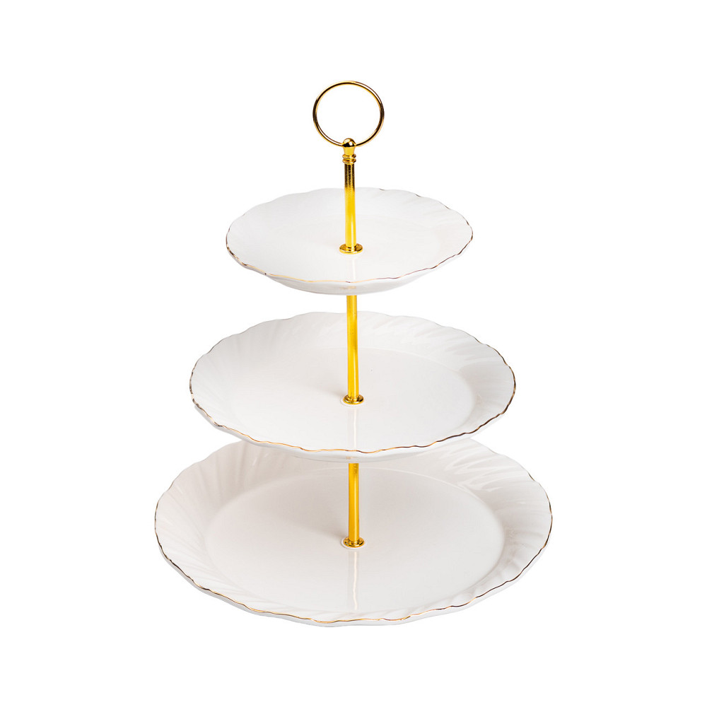 Yiwu Етажерка для фруктів і десертів 3-ярусна порцелянова біла HP-7-731 Київ - фото 3
