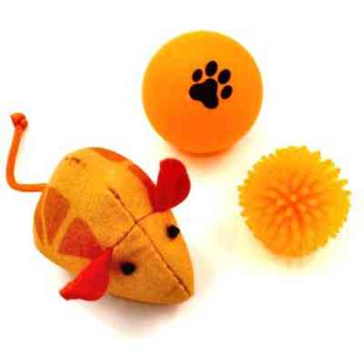 Игрушка для кошек Hippie Pet Мышка и два мячика, оранжевая (HIPSET2303007) Винница