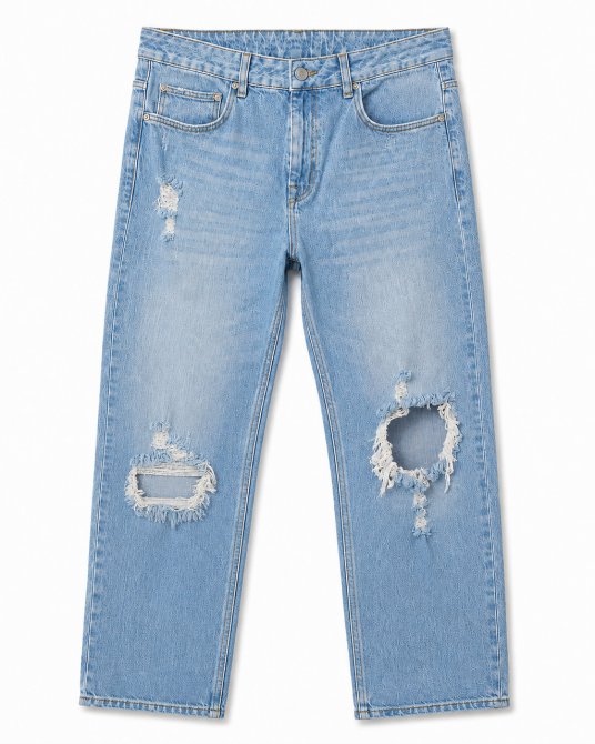 Женские джинсы ASOS DESIGN голубые прямого кроя с рваными коленями W32 L30, размер L Киев - изображение 1