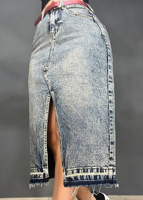 Юбка женская джинсовая ZJY 68007 разрез спереди стрейчевая ниже колена с ремнем темно-синяя, темно-синий, 29, 29, 75 см, 99 см Киев - изображение 4