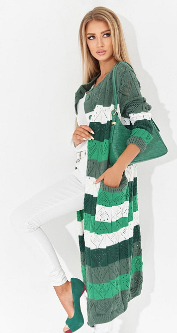 Ажурний кардиган із кишенями в смужку (48-52) Київ - фото 4