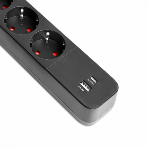 Мережевий подовжувач із заземленням 4 розетки/1USB-A/1Type-C 3м з кнопкою чорний VF-PD43G1QC1PD-B Oncord Videx Житомир