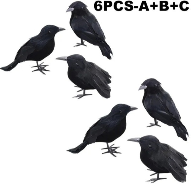 Ворона игрушка на Хэллоуин 6 штук 12 см черный Киев - изображение 2