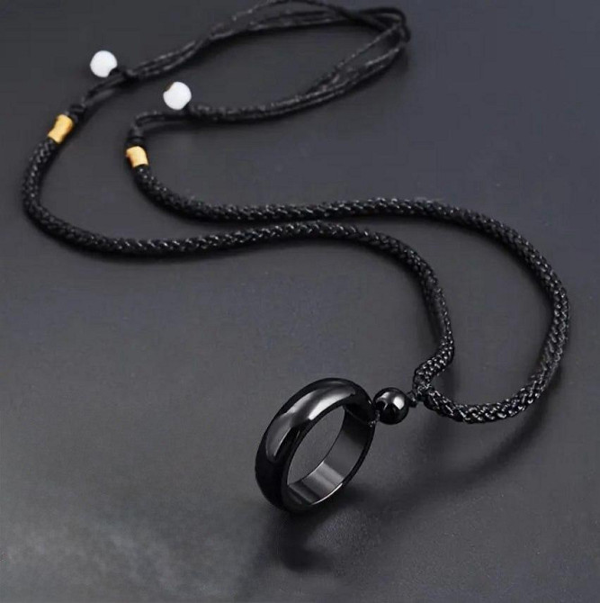 Чоловіче намисто з підвіскою у формі каблучки з чорного агату 🖤 Київ - фото 1