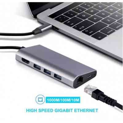 Концентратор Dynamode USB3.1 Type-C to HDMI, 3хUSB3.0, RJ45, USB Type-C Female, SD (Dock-USB-TypeC-HDMI-USB3.0-RJ45) Вінниця