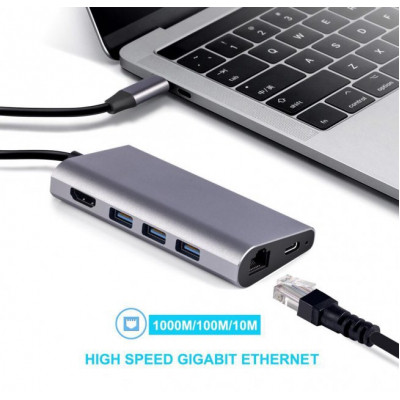 Концентратор Dynamode USB3.1 Type-C to HDMI, 3хUSB3.0, RJ45, USB Type-C Female, SD (Dock-USB-TypeC-HDMI-USB3.0-RJ45) Вінниця - фото 2