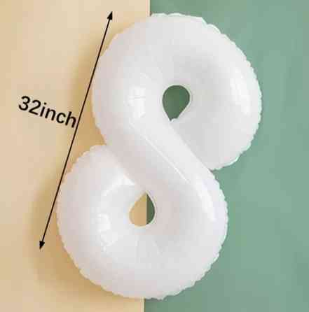 Шарик цифра 8 праздничная 32 дюйма белый Киев