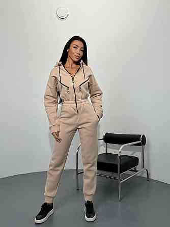 Жіночий повсякденний теплий комбінезон тринитка на флісі Бежевий, 42/44 Одеса