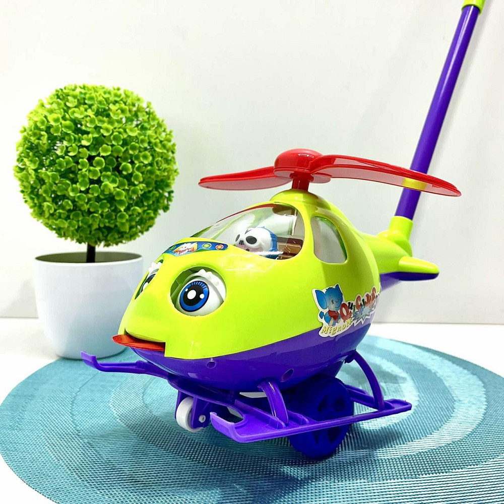 Каталка на палиці Вертоліт 50см Салатово-фіолетовий (0302) Чернигов - изображение 1