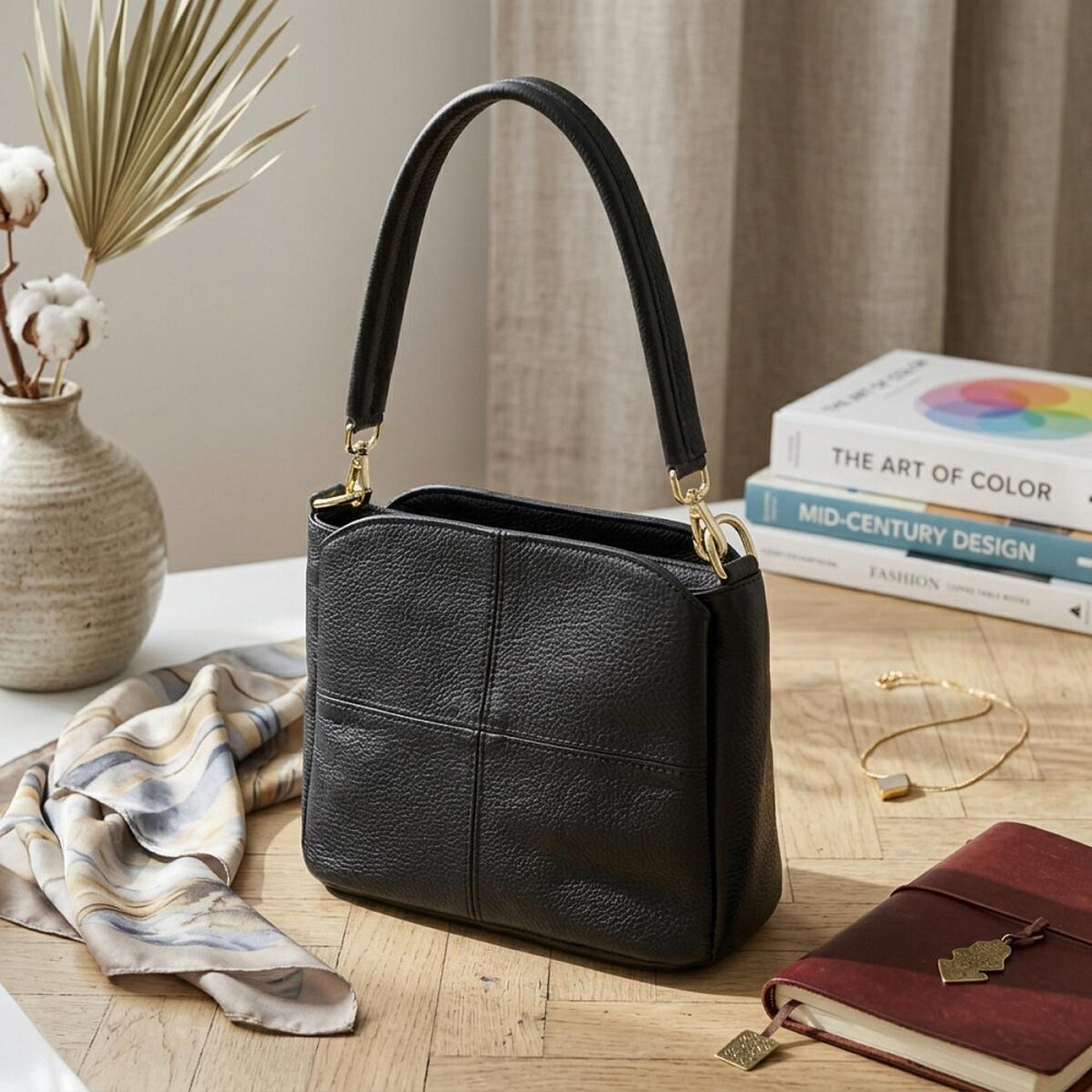 Классическая кожаная сумка для женщин с тремя отделениями Vintage 22978 Черный Киев - изображение 11