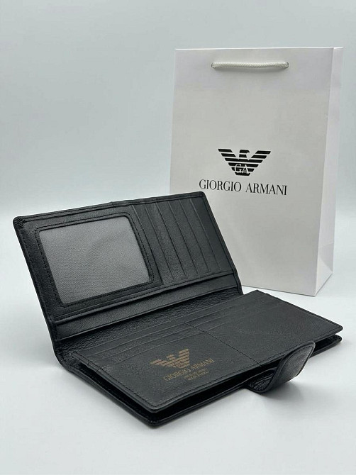 Чоловічий шкіряний брендовий гаманець на кнопці Armani (3033) Київ - фото 9