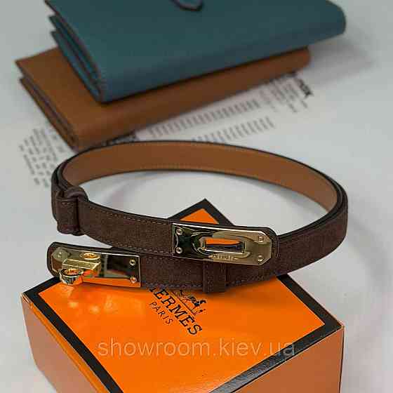 Коричневий замшевий жіночий брендовий ремінь (280-1) Київ