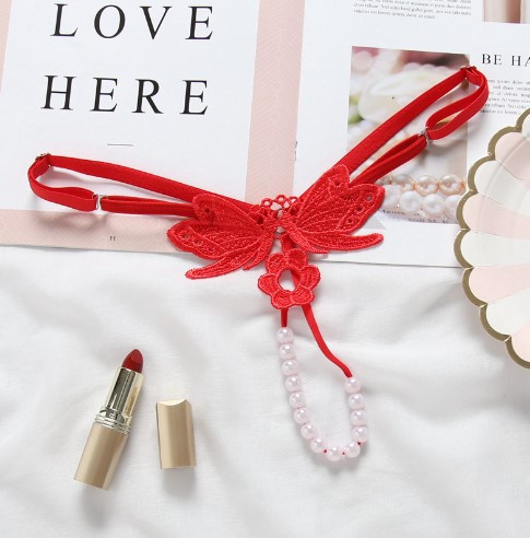 Эротические стринги с жемчугом и бабочками универсальный красный Киев - изображение 2